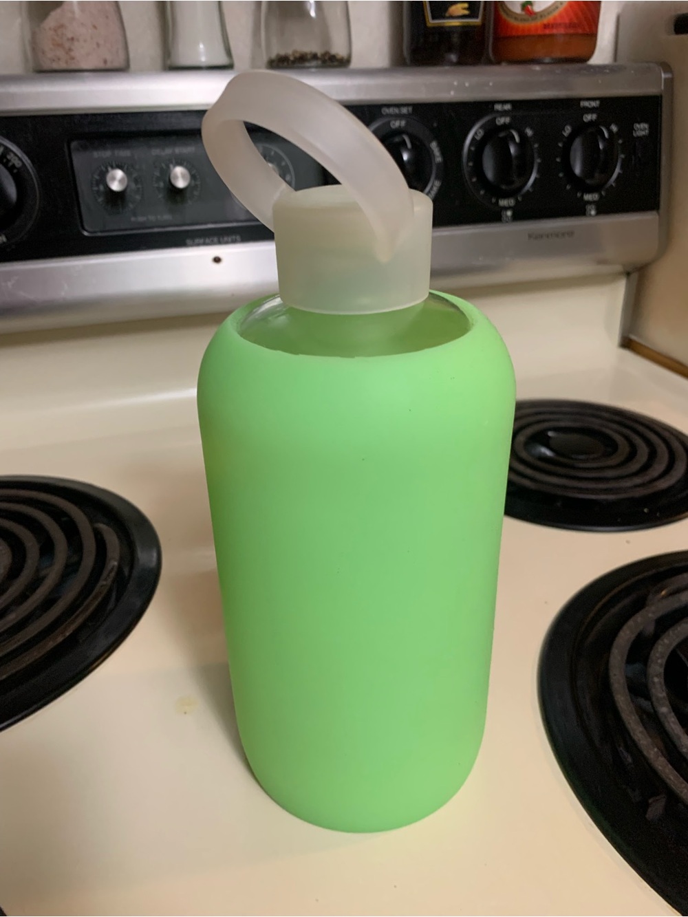 Saint fluorescent green bkr Silicone Glass Water Bottle 32oz 1L - Picture 2 of 6